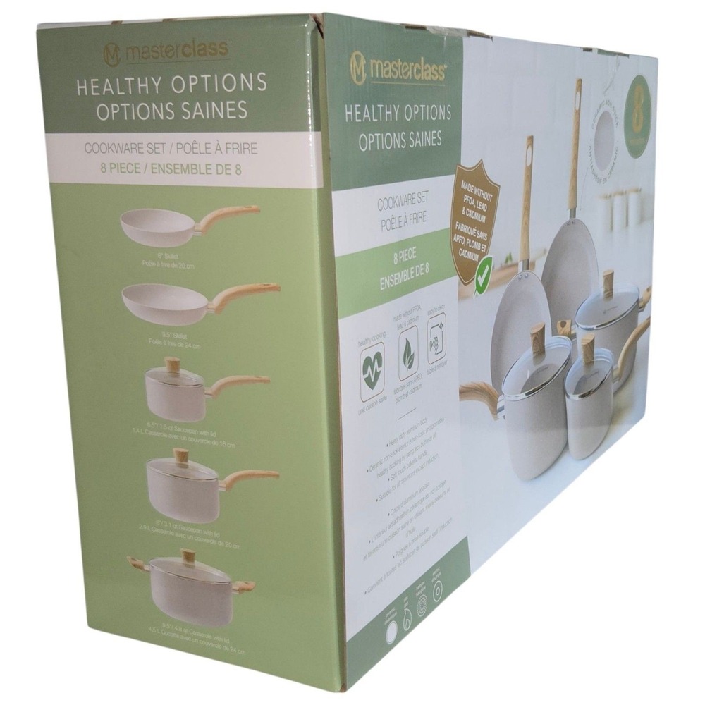 Masterclass 8pc Ceramic Nonstick Cookware Set Pots And Pans Cream Not Induction‎